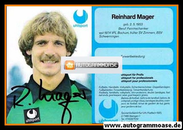 Autogramm Fussball | 1980er Uhlsport | Reinhard MAGER (VfL Bochum)