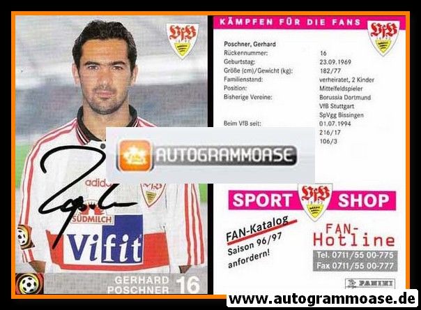 Autogramm Fussball | VfB Stuttgart | 1996 rosa | Gerhard POSCHNER 