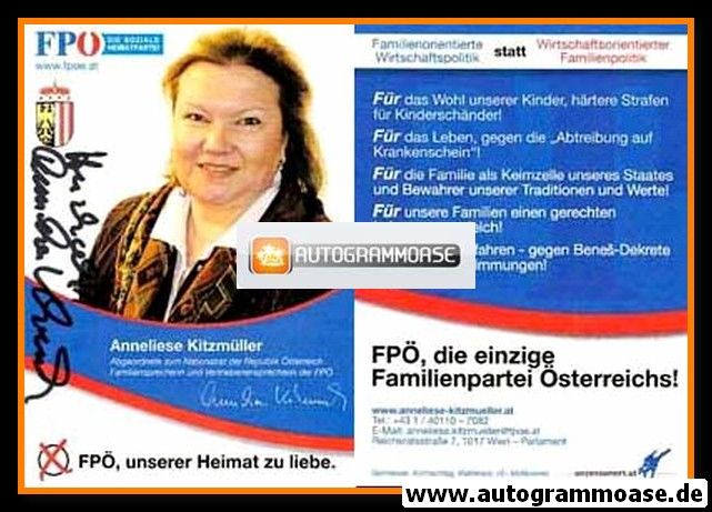 Autogramm Politik | Österreich (FPÖ) | Anneliese KITZMÜLLER | 2000er (Familienpartei)