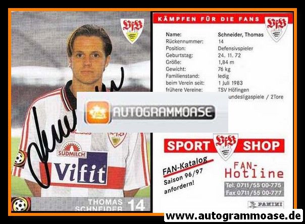 Autogramm Fussball | VfB Stuttgart | 1996 rot | Thomas SCHNEIDER