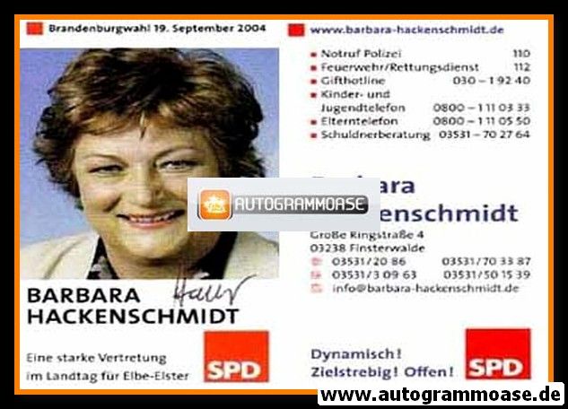 Autogramm Politik | SPD | Barbara HACKENSCHMIDT | 2004 (Landtagswahl)