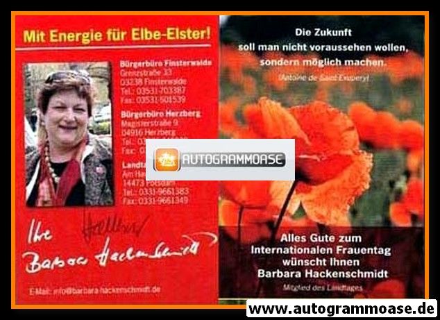 Autogramm Politik | SPD | Barbara HACKENSCHMIDT | 2000er (Frauentag) 1