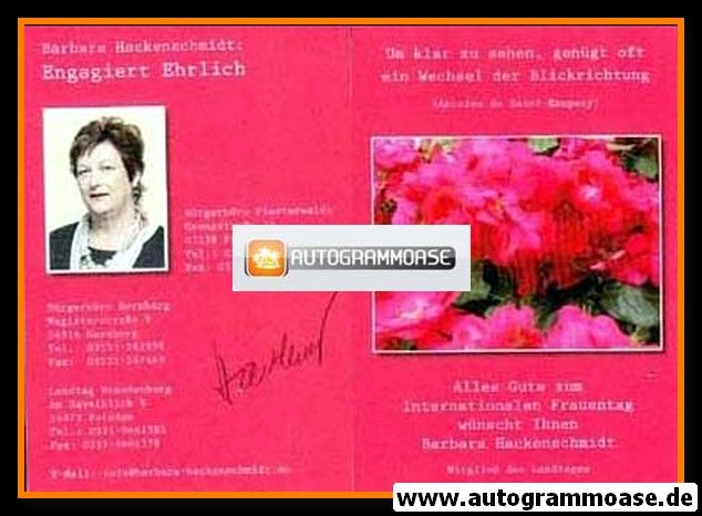 Autogramm Politik | SPD | Barbara HACKENSCHMIDT | 2000er (Frauentag) 2