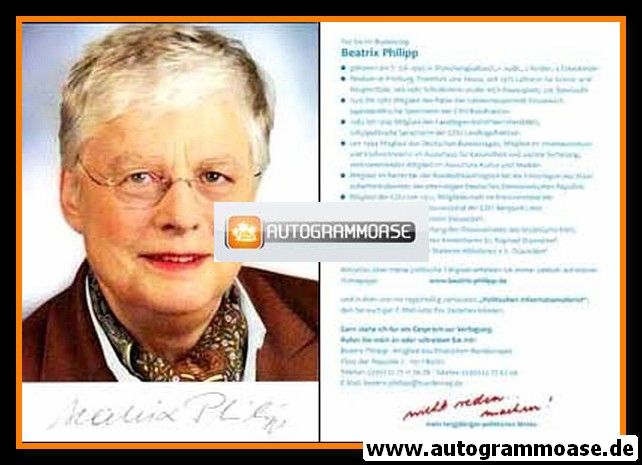 Autogramm Politik | CDU | Beatrix PHILIPP | 2000er (Portrait Color) Lebenslauf 3