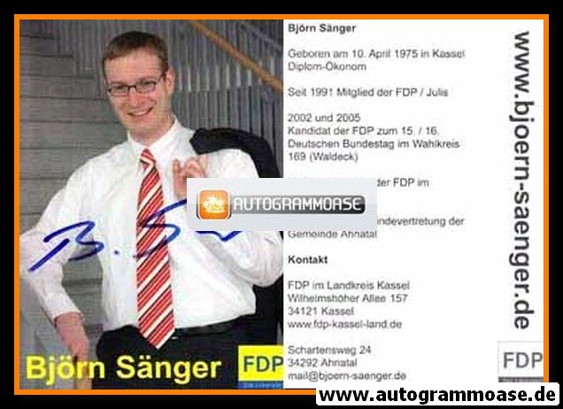 Autogramm Politik | FDP | Björn SÄNGER | 2000er (Lebenslauf) 1