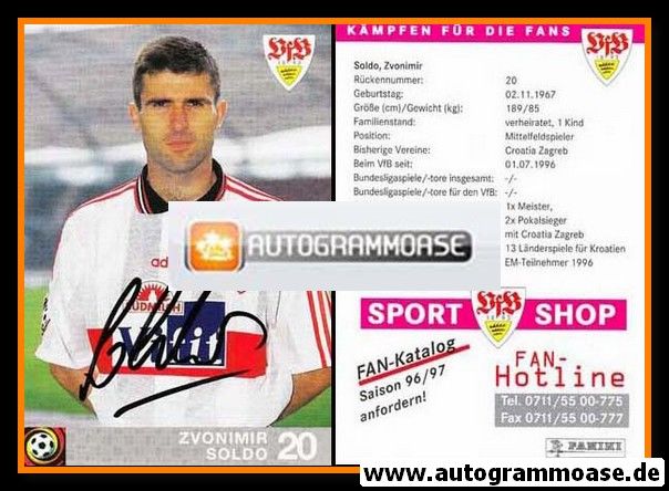 Autogramm Fussball | VfB Stuttgart | 1996 rosa | Zvonimir SOLDO