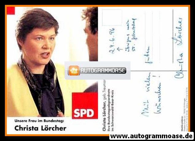 Autogramm Politik | SPD | Christa LÖRCHER | 1990er ("Unsere Frau")
