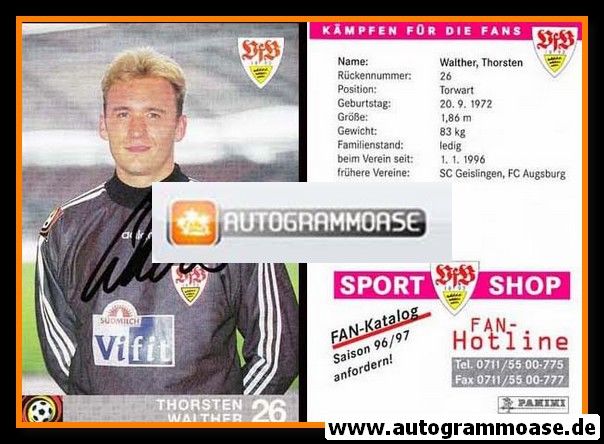 Autogramm Fussball | VfB Stuttgart | 1996 rosa | Thorsten WALTHER