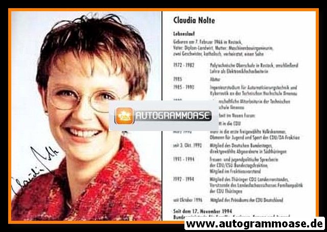 Autogramm Politik | CDU | Claudia NOLTE | 1990er (Lebenslauf) 1