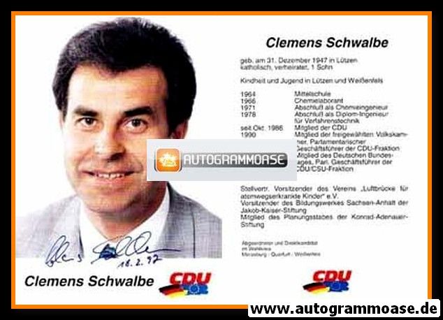 Autogramm Politik | CDU | Clemens SCHWALBE | 1990er (Lebenslauf)
