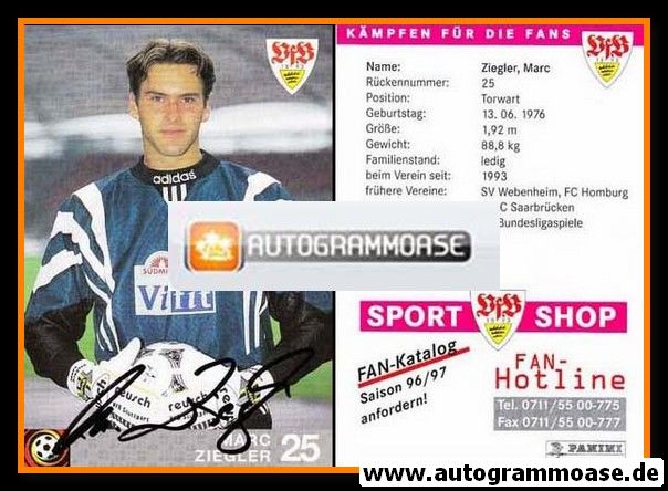 Autogramm Fussball | VfB Stuttgart | 1996 rosa | Marc ZIEGLER