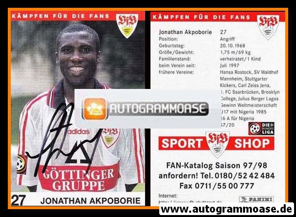 Autogramm Fussball | VfB Stuttgart | 1997 | Jonathan AKPOBORIE