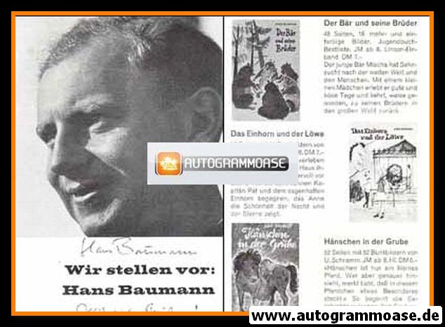 Autogramm Literatur | Hans BAUMANN | 1970er (Portrait SW)