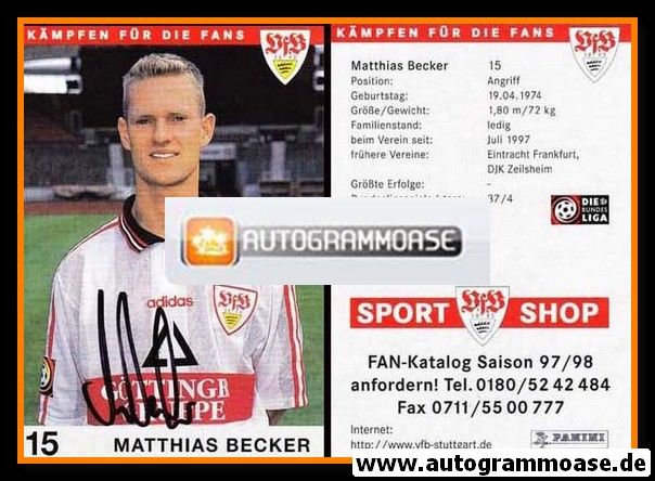 Autogramm Fussball | VfB Stuttgart | 1997 | Matthias BECKER