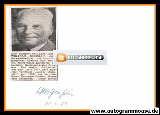 Autograph Literatur | Horst Wolfram GEISSLER | 1970er (Portrait SW)