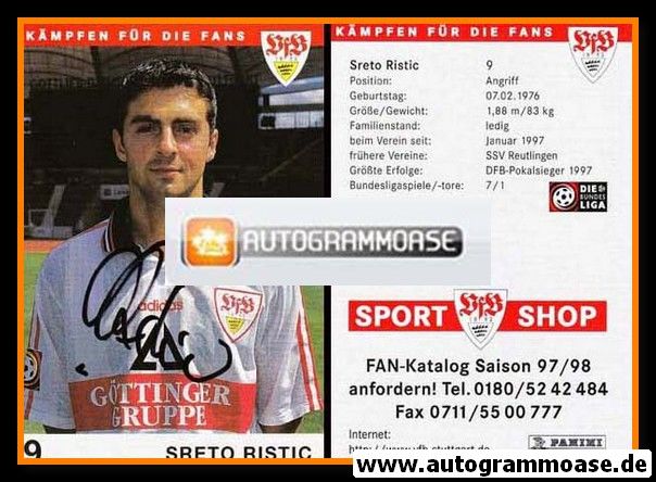 Autogramm Fussball | VfB Stuttgart | 1997 | Sreto RISTIC