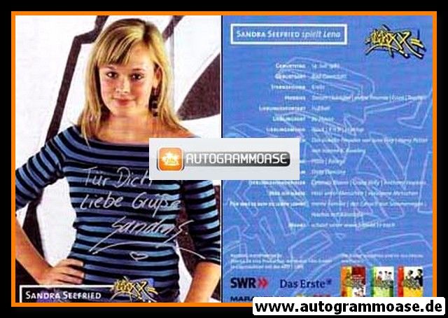 Autogramm TV | ARD | Sandra SEEFRIED | 2000er "Fabrixx" (Portrait Color)