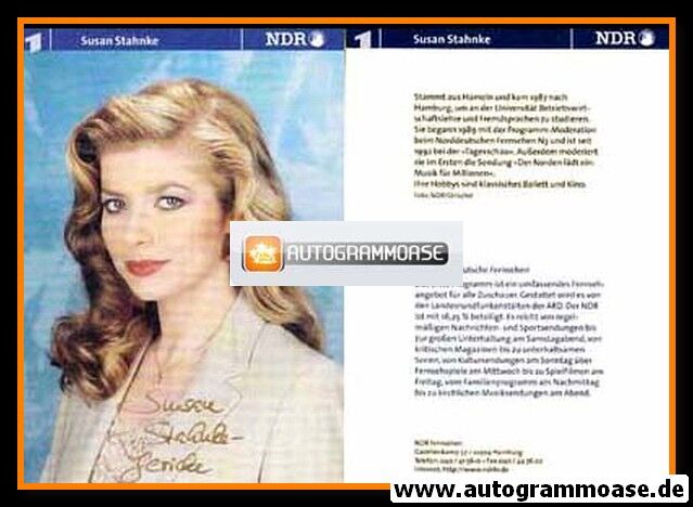 Autogramm TV | ARD | Susan STAHNKE | 1990er "Tagesschau" (Portrait Color) Drischel