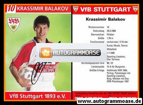 Autogramm Fussball | VfB Stuttgart | 1998 | Krassimir BALAKOV