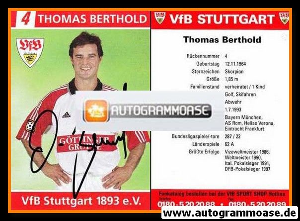 Autogramm Fussball | VfB Stuttgart | 1998 | Thomas BERTHOLD