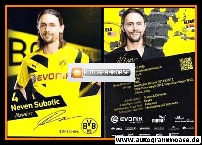 Autogramm Fussball | Borussia Dortmund | 2014 Druck | Neven SUBOTIC