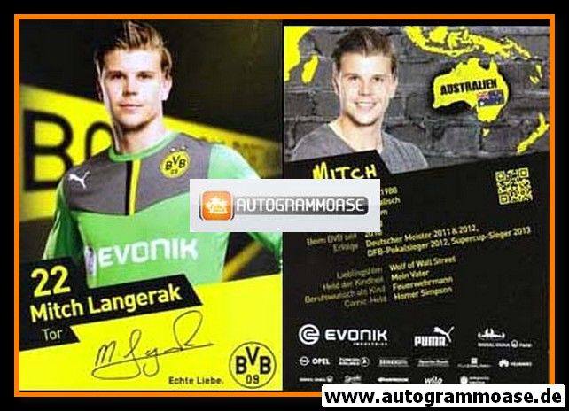 Autogramm Fussball | Borussia Dortmund | 2014 Druck | Mitch LANGERAK