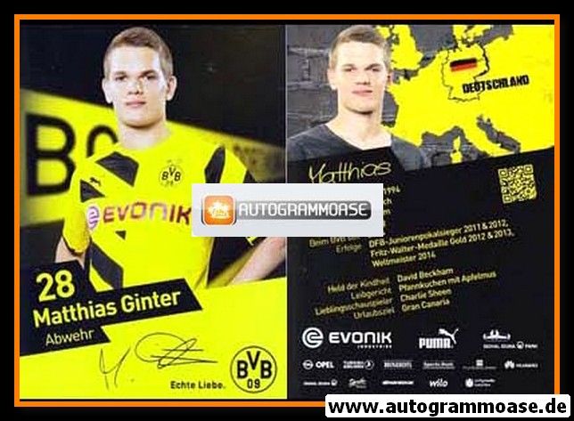 Autogramm Fussball | Borussia Dortmund | 2014 Druck | Matthias GINTER