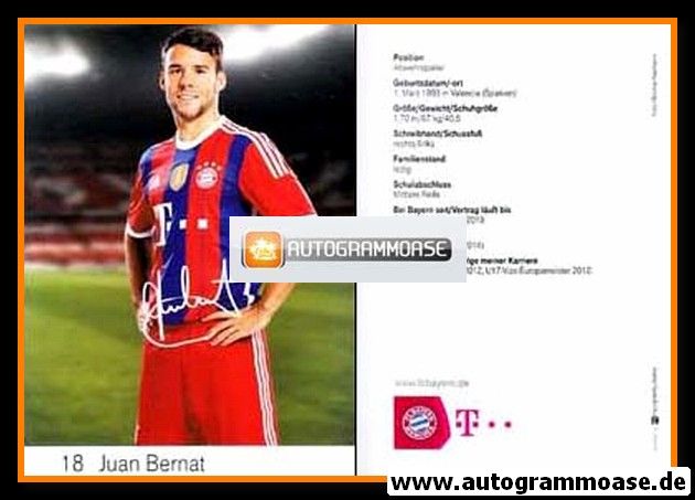 Autogramm Fussball | FC Bayern München | 2014 Druck | Juan BERNAT