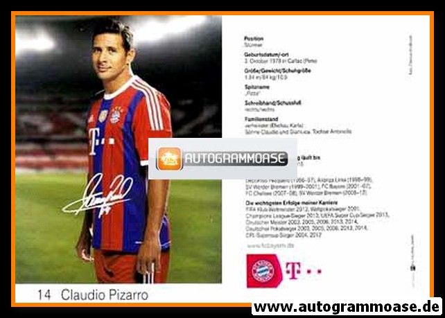 Autogramm Fussball | FC Bayern München | 2014 Druck | Claudio PIZARRO