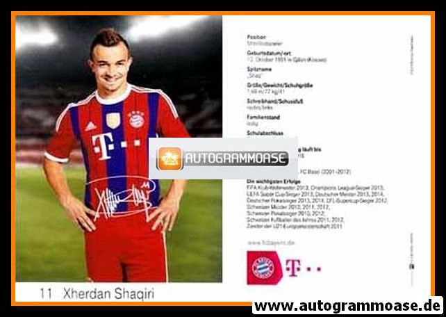 Autogramm Fussball | FC Bayern München | 2014 Druck | Xherdan SHAQIRI (weiss)