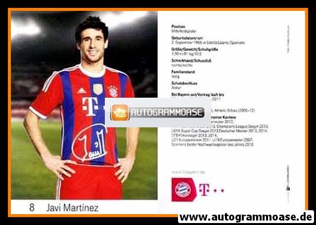 Autogramm Fussball | FC Bayern München | 2014 Druck | Javi MARTINEZ