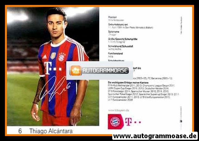 Autogramm Fussball | FC Bayern München | 2014 Druck | Thiago ALCANTARA