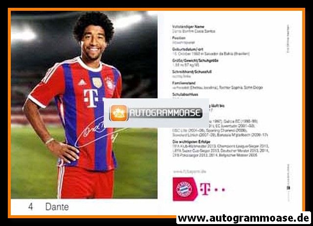 Autogramm Fussball | FC Bayern München | 2014 Druck | DANTE