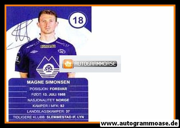 Autogramm Fussball | Molde FK | 2012 | Magne SIMONSEN