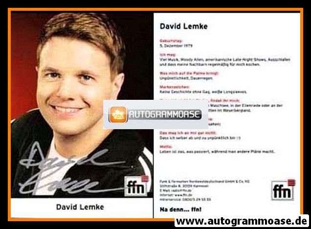 Autogramm Radio | FFN | David LEMKE | 2000er (Portrait Color)