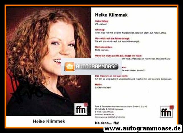 Autogramm Radio | FFN | Heike KLIMMEK | 2000er (Portrait Color)