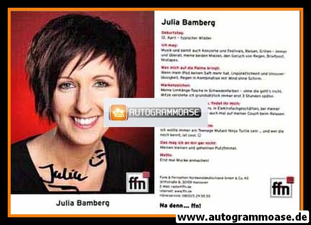 Autogramm Radio | FFN | Julia BAMBERG | 2000er (Portrait Color)