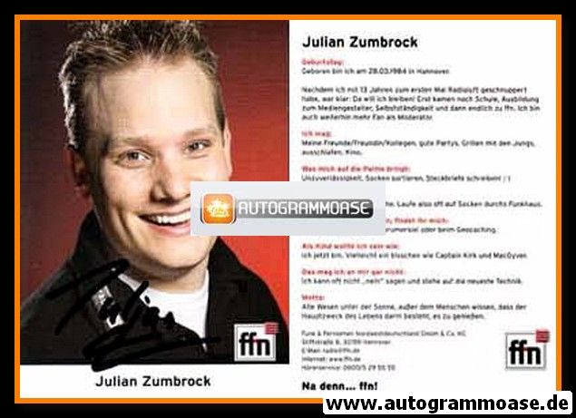 Autogramm Radio | FFN | Julian ZUMBROCK | 2000er (Portrait Color)