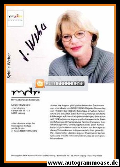 Autogramm TV | MDR | Sybille WEBER | 2000er "Hier Ab Vier"