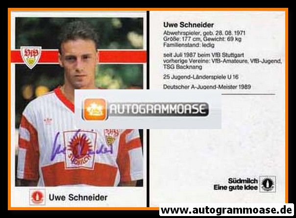 Autogramm Fussball | VfB Stuttgart | 1990 | Uwe SCHNEIDER