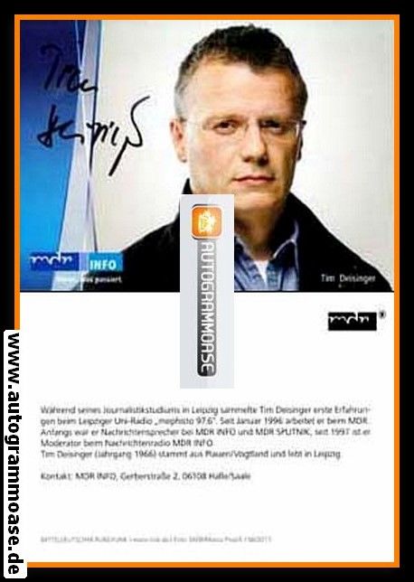 Autogramm Radio | MDR Info | Tim DEISINGER | 2010er (Portrait Color)