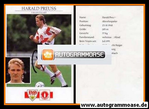 Autogramm Fussball | VfB Stuttgart | 1991 | Harald PREUSS