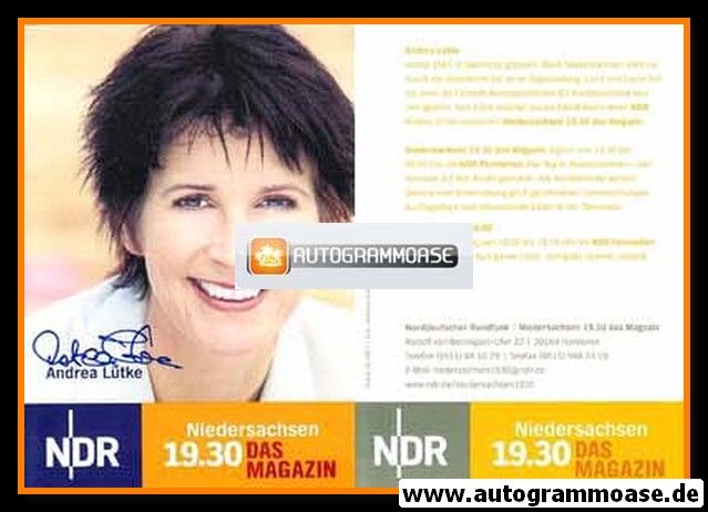 Autogramm TV | NDR | Andrea LÜTKE | 2007 "Niedersachsen Magazin" (Portrait Color Garrels)