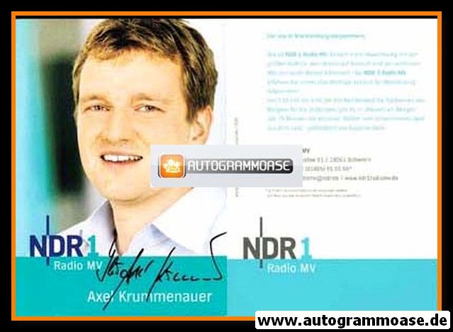 Autogramm Radio | NDR1 MV | Axel KRUMMENAUER | 2000er (Portrait Color)