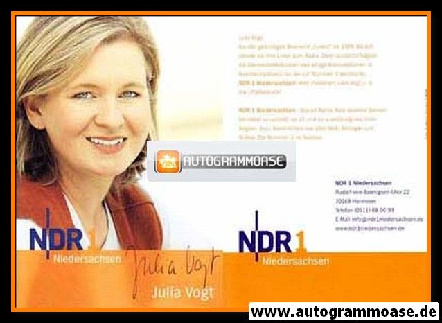 Autogramm Radio | NDR1 Niedersachsen | Julia VOGT | 2000er (Portrait Color)