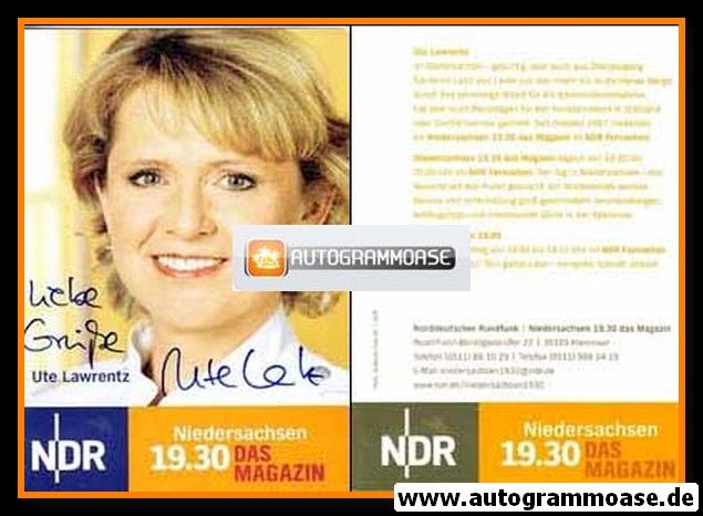 Autogramm TV | NDR | Ute LAWRENTZ | 2000er "Niedersachsen Magazin" (Portrait Color Garrels)