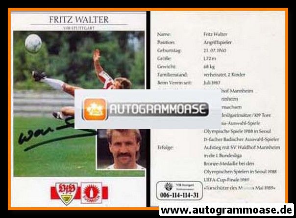 Autogramm Fussball | VfB Stuttgart | 1992 | Fritz WALTER (Motiv 2)