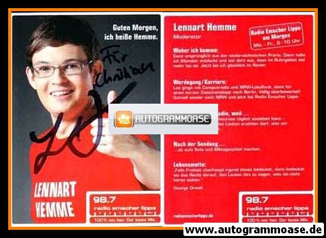 Autogramm Radio | Emscher Lippe | Lennart HEMME | 2010er (Portrait Color)
