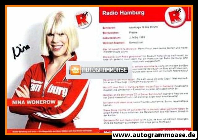 Autogramm Radio | Hamburg | Nina WONEROW | 2010er (Portrait Color)
