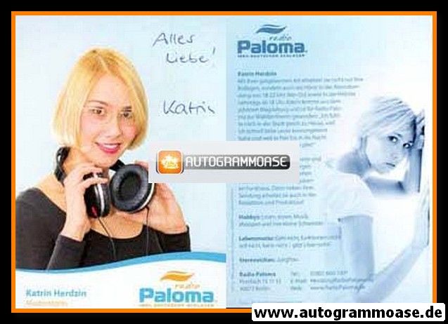 Autogramm Radio | Paloma | Katrin HERDZIN | 2010er (Portrait Color) 1